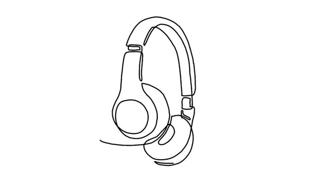 continuous line animation of headphone speaker device gadget
