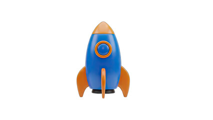 Blue And Orange 3D Cartoon Rocket Ship With Fins And Window Against Transparent Background