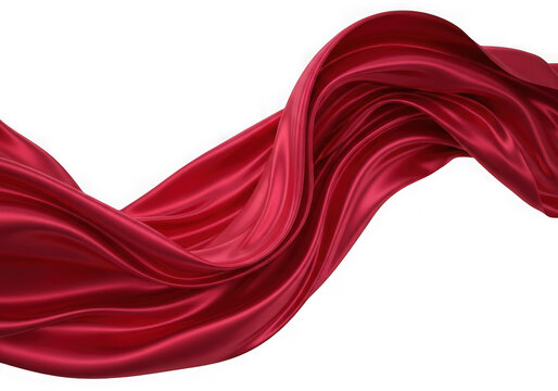 Graceful flowing red silk fabric, elegant waves and smooth folds.