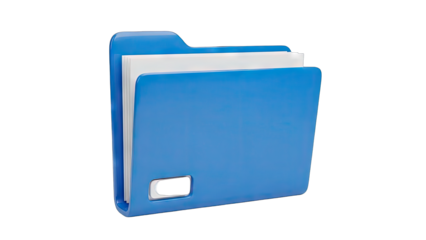 Blue Open Folder With White Documents Inside Isolated on Transparent Background Realistic 3D Render