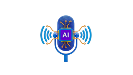 Artificial Intelligence Microphone Icon With Blue Sound Waves And Circuit Board Details On Transparent Background Representing Voice Technology And Digital Communication