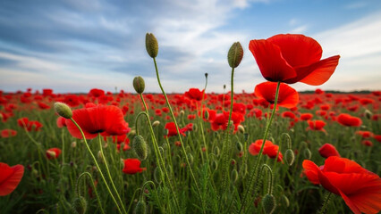 Obraz premium Nature's Beauty: Stunning Landscape of Blooming Poppies