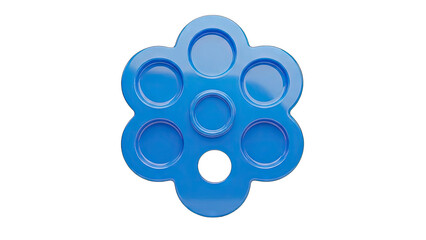 Blue Circular Geometric Object With Eight Recessed Circular Areas And A Central Circular Opening Illuminated With Soft Light Isolated On Transparent Background