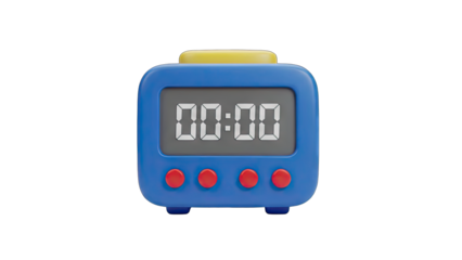 Blue Digital Kitchen Timer With Yellow Top And Red Buttons On Transparent Background