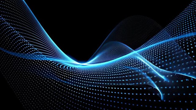 Blue finance business graph chart concept. Abstract wave patterns representing data flow and analysis in a digital environment.