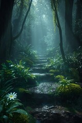 Bioluminescent Fantasy Forest with Glowing Mist
