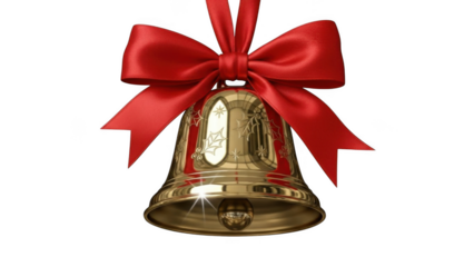 Elegant Golden Christmas Bell With Red Satin Bow