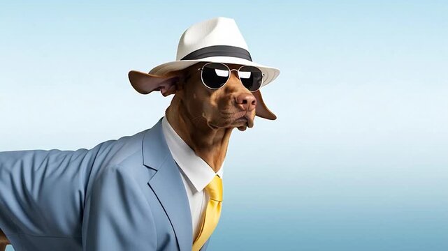 Elegant hound in a stylish suit and fedora, a captivating visual for modern pet lifestyle media