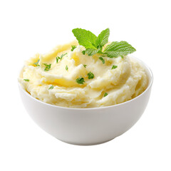 Delicious mashed potatoes with a pat of butter, isolated on a white background, beside crispy potato chips