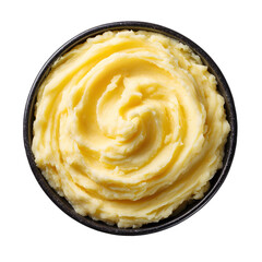 Delicious mashed potatoes with a pat of butter, isolated on a white background, beside crispy potato chips