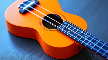Fototapeta premium Vibrant Orange Ukulele on Blue Surface
