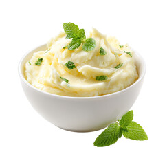 Delicious mashed potatoes with a pat of butter, isolated on a white background, beside crispy potato chips