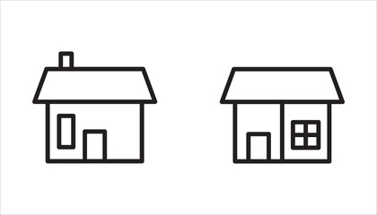 Web home icon set for websites and apps. Simple house symbol. Main page pictogram in filled, thin line, outline and stroke style. Isolated illustration.