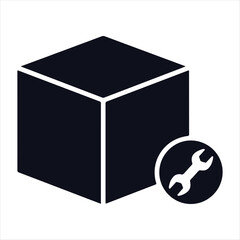 Black cube icon with wrench symbol for repair or service