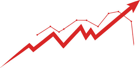 Red upward arrow business graph illustration symbolizing financial growth, market trends, performance improvement, analytics, investment progress, and economic data visualization