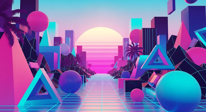 Vibrant Retro Synthwave Cyberpunk Cityscape with Sun and Neon Lights
- Powered by Adobe