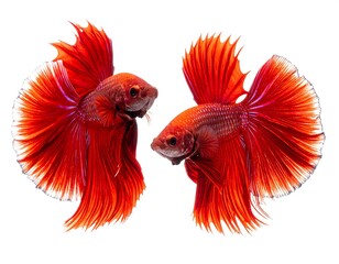 Obraz premium Two vibrant red betta fish, fins wide