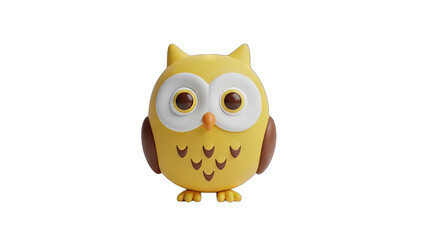 Adorable Yellow Owl Character With Big Eyes And Brown Wings On Transparent Background A Whimsical Digital Illustration For Childrens Stories And Designs