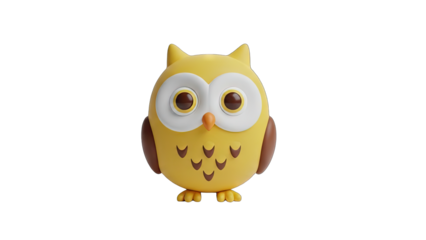 Adorable Yellow Owl Character With Big Eyes And Brown Wings On Transparent Background A Whimsical Digital Illustration For Childrens Stories And Designs