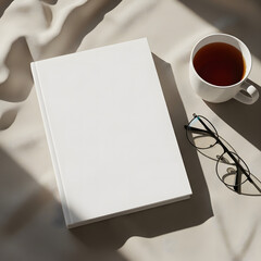 Minimalist Reading Flatley   White Book, Tea and Glasses on Soft Fabric