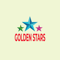 Obraz premium Three colorful stars with bold Golden Stars text on cream background for branding, rating, or decorative design