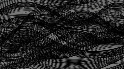 Dynamic abstract background featuring intricate intertwining black and gray wavy lines for artistic design