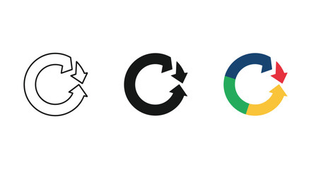 Simple and modern reload icon in different colors and styles