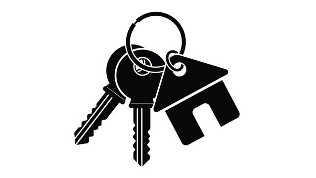 Black and white icon of house keys on a keyring