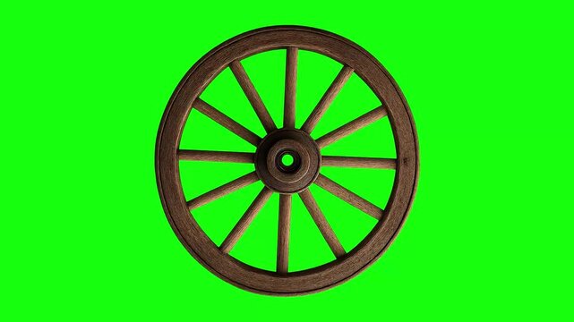 wooden cart wheel animation green screen chroma key HD 4K