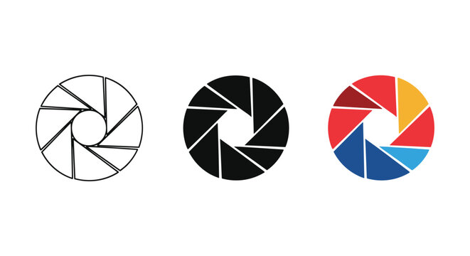 Camera aperture icon set in different styles