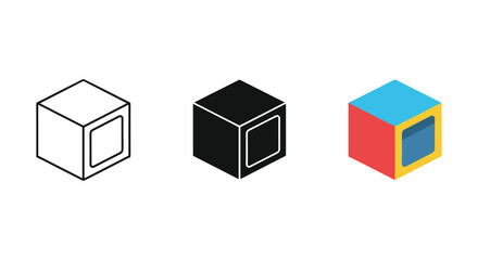 Three cubes with different colors and outlines