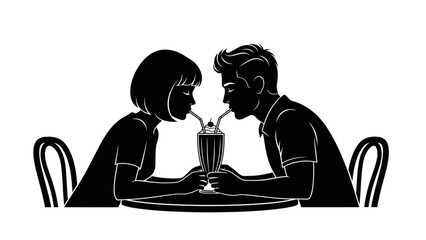 Couple sharing a milkshake at a casual dining setting