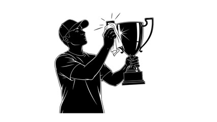 Man holding a trophy and celebrating victory with joy