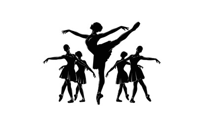 Obraz premium Ballet dancers performing an elegant routine together in a studio environment from a front viewpoint