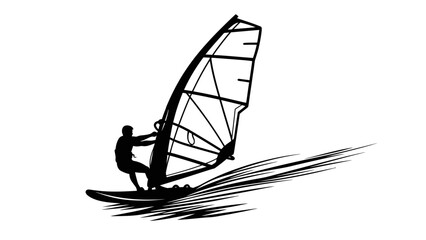 A person windsurfing on a board with a sail catching the wind on a sunny day outdoors