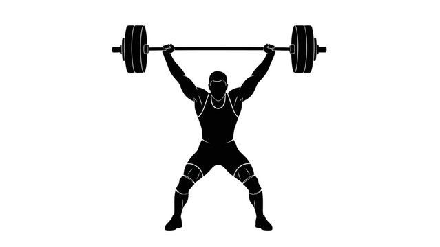 Powerful weightlifter silhouette showcasing immense strength and achievement with a barbell overhead, ideal for fitness, sport, and exercise themes representing dedication and peak performance