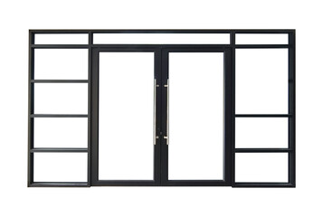 Black metal entrance door frame isolated.