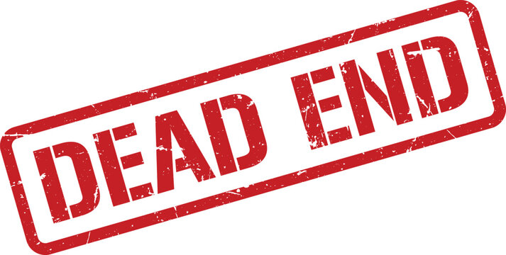 Red Dead End Rubber Stamp Impression on White Background, Textured Look, Indicating Termination