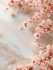 立体的なピンクの花の装飾が片側にある年賀のフレーム背景