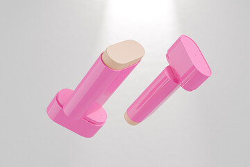 Hot baby pink color cosmetic blush stick packaging mockup, oval shape Rotating foundation cream stick container with cap, twist up containers for deodorants, push up tune for solid perfume product