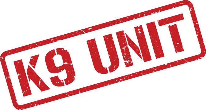 Distressed Red K9 Unit Stamp with Border, Isolated on White Background for Use