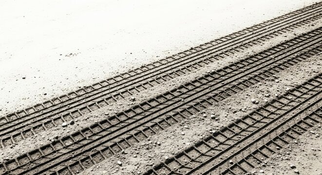 Two tire tracks in the sand.
