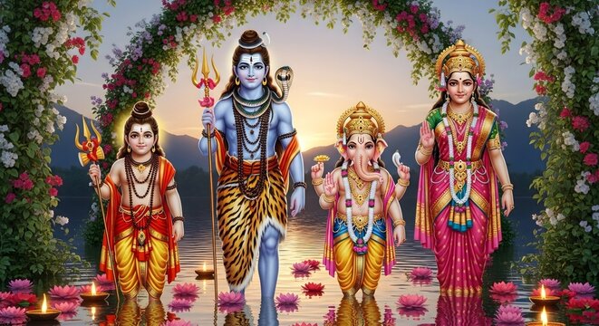 Lord shiva family hindu gods shiva parvati ganesha kartikeya indian deities divine family