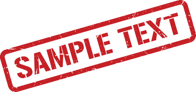 Angled Red Sample Text Rubber Stamp on White Background with Grunge Texture
