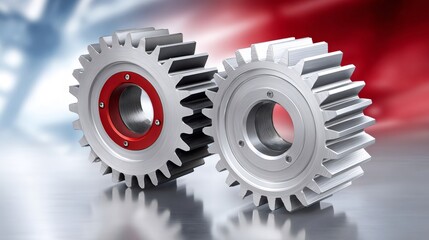 Two metal gears engaging showing teamwork and connection