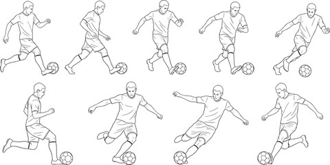 Soccer kick motion, football player sequence, sports technique illustration, athletic movement breakdown, training visual guide, flat vector illustration