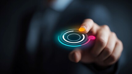 Businessman interacting with futuristic interface technology