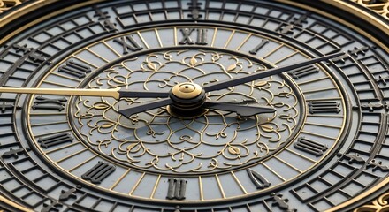Macro Close-Up of Big Ben Clock Hands and Gilded Ornament