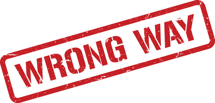 Distressed Red Wrong Way Stamp on White Background Indicates Mistake, Error, or Incorrect Path