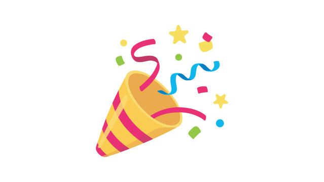 Exploding party popper with confetti, bright cartoon birthday cracker. Isolated vector illustration of celebration symbol emoji.